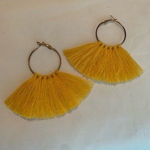 Yellow hoop tassel earrings